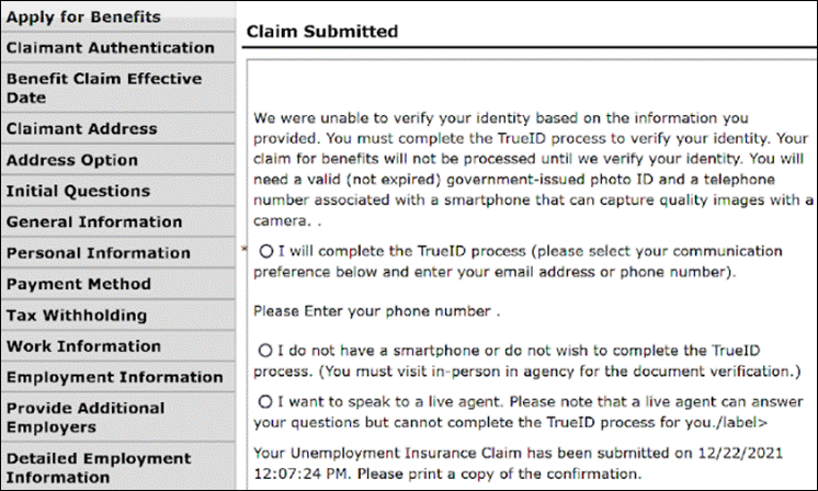 claim submitted screen on BEACON